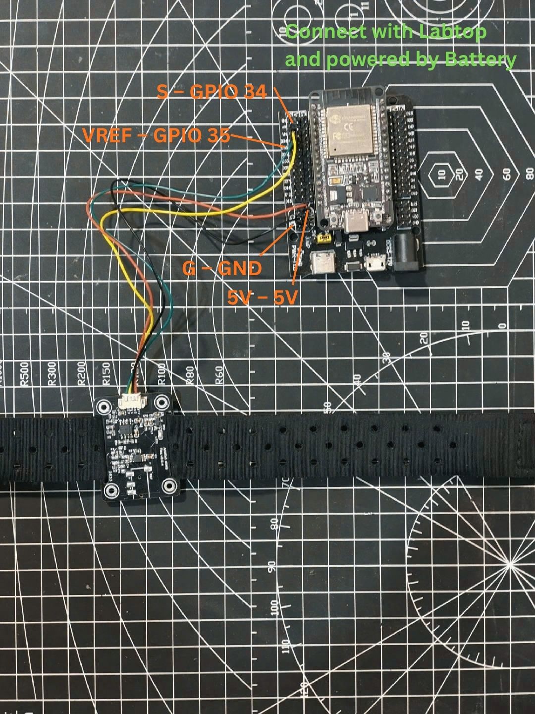 AAW sEMG Flex recommended wiring with an ESP32 DevKit